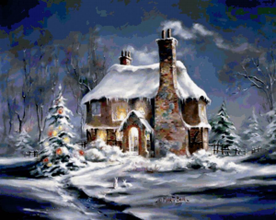 Серия "Пейзажи" - зима, пейзаж, домик - предпросмотр