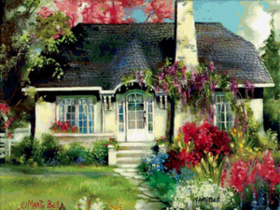 Серия "Пейзажи" - пейзаж, цветы, домик - предпросмотр