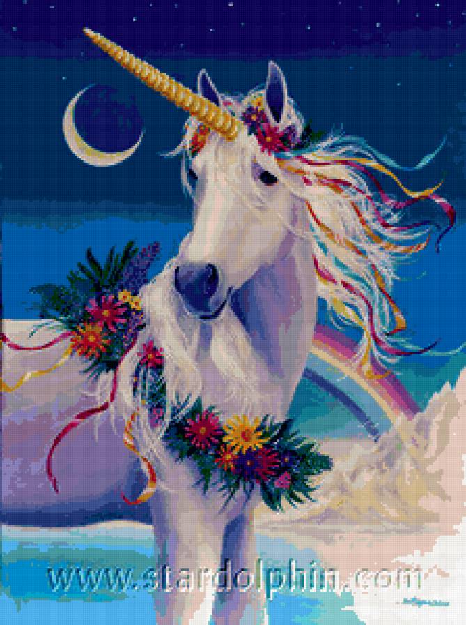 ЦВЕТА РАДУГИ - белая невеста, единорог, венок, лошади, кони, животные, цветы - предпросмотр