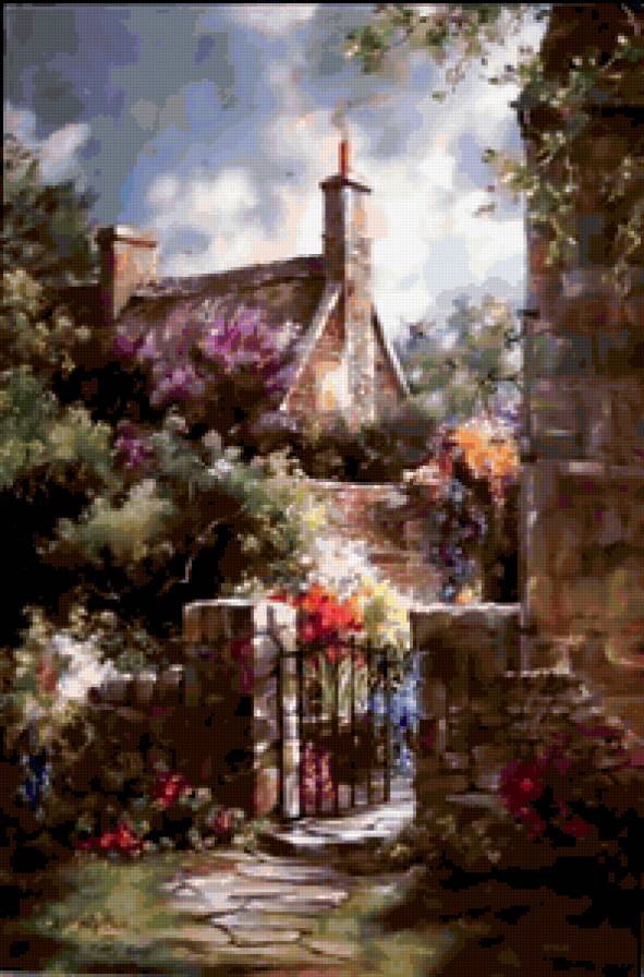 Серия "Пейзажи" - домик, дорога, лето, пейзаж, цветы - предпросмотр