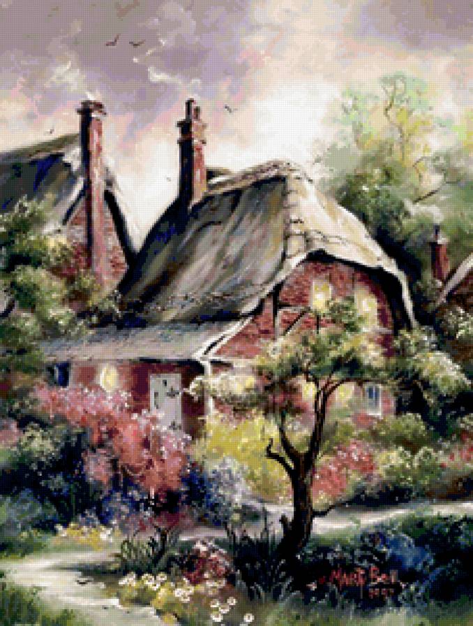 Серия "Пейзажи" - лето, пейзаж, домик, дорога, цветы - предпросмотр