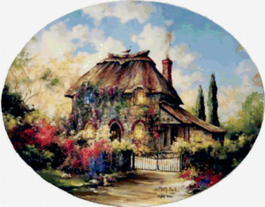 Серия "Пейзажи" - лето, домик, цветы, дорога, пейзаж - предпросмотр