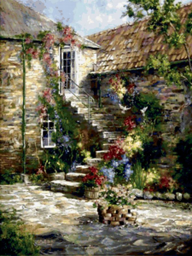 Серия "Пейзажи" - дорога, домик, пейзаж, лестница, лето, цветы - предпросмотр