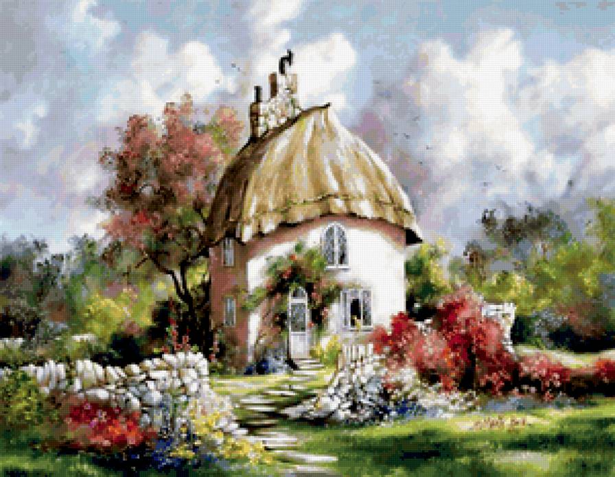 Серия "Пейзажи" - пейзаж, лето, домик, дорога, цветы - предпросмотр