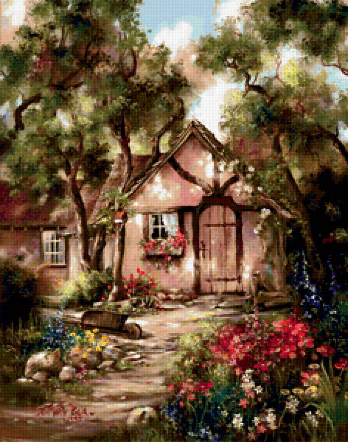 Серия "Пейзажи" - цветы, дорога, лето, домик, пейзаж - предпросмотр