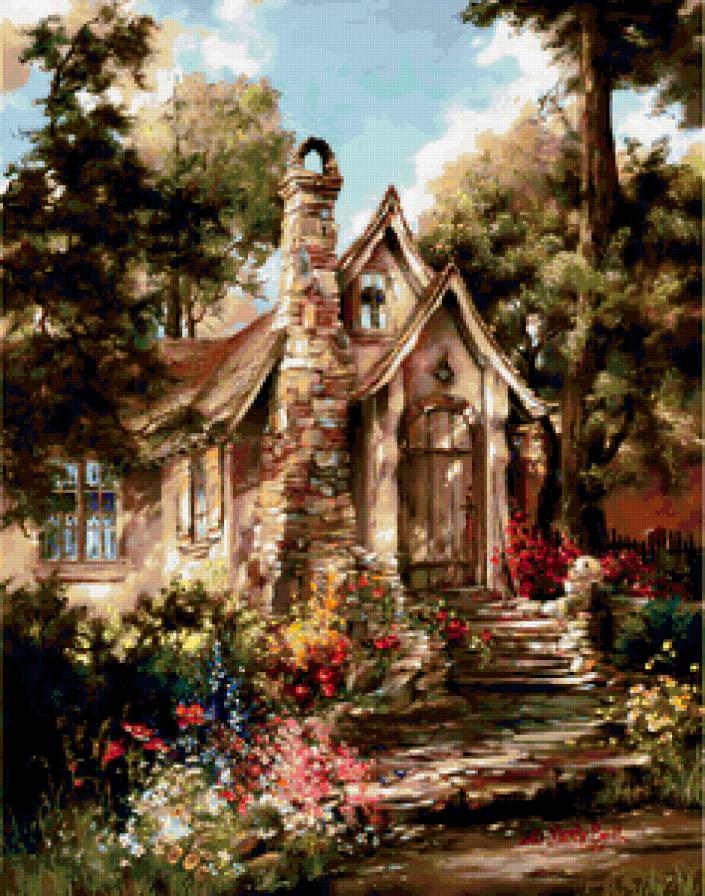 Серия "Пейзажи" - пейзаж, домик, дорога, цветы, лето - предпросмотр