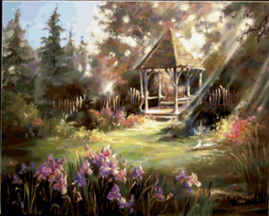 Серия "Пейзажи" - пейзаж, беседка, цветы - предпросмотр