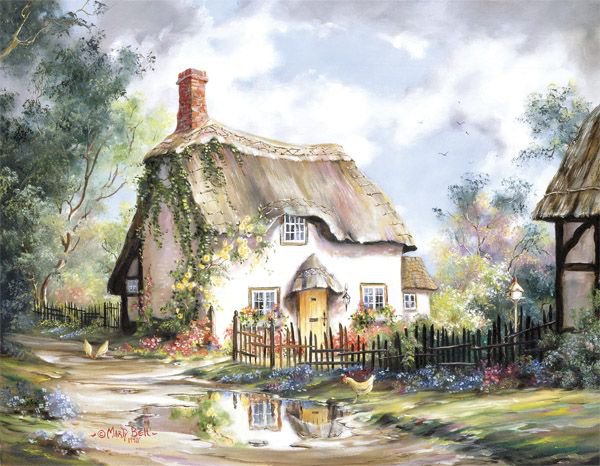 Серия "Пейзажи" - дорога, цветы, лето, пейзаж, домик - оригинал