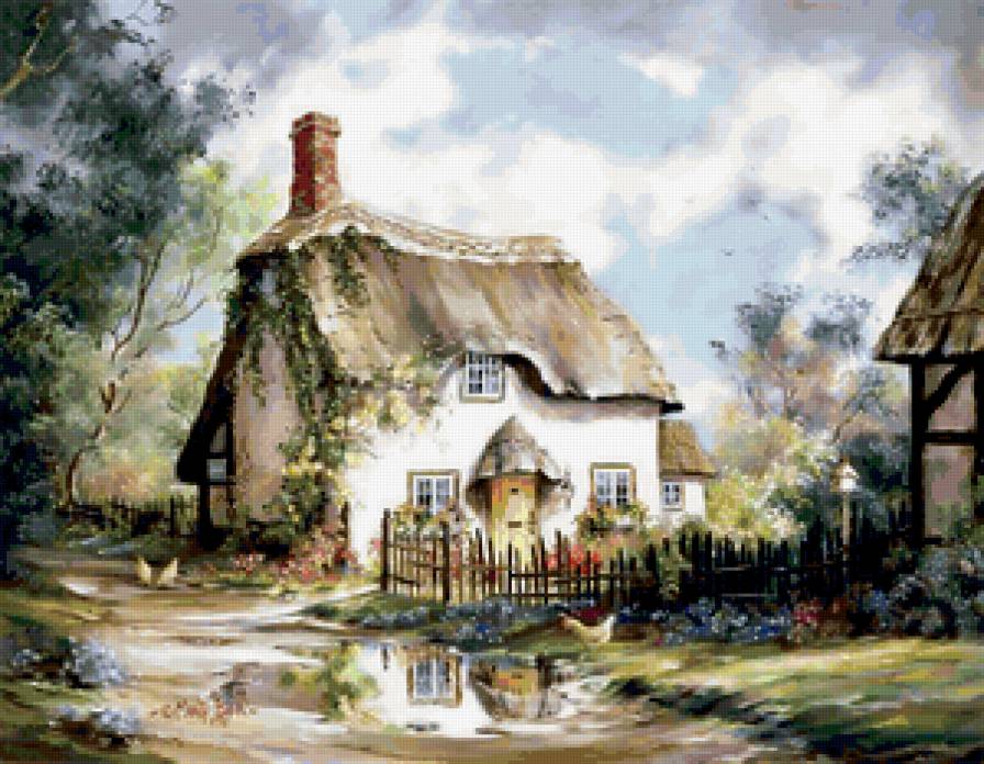 Серия "Пейзажи" - цветы, домик, лето, пейзаж, дорога - предпросмотр