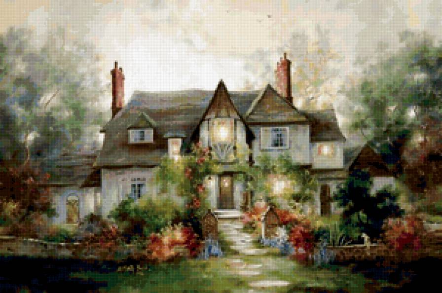 Серия "Пейзажи" - пейзаж, цветы, домик - предпросмотр