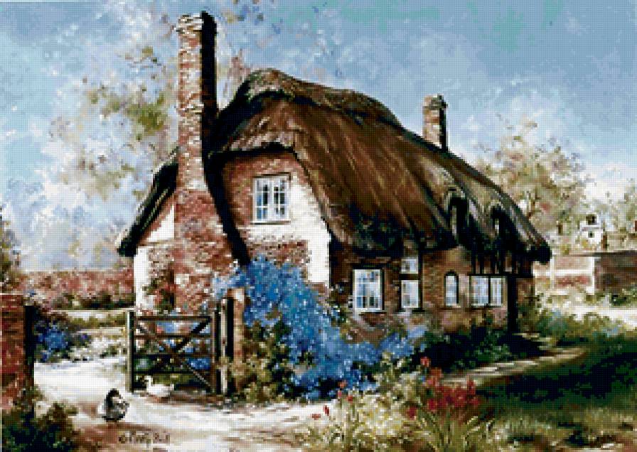 Серия "Пейзажи" - домик, дорога, пейзаж, лето, цветы - предпросмотр