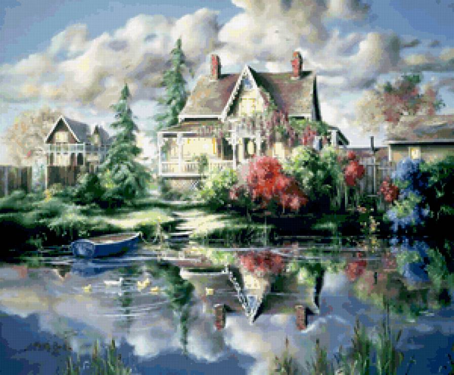 Серия "Пейзажи" - река, домик, пейзаж, цветы, лето - предпросмотр