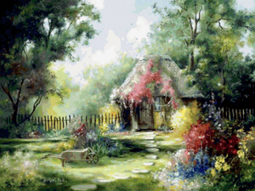 Серия "Пейзажи" - домик, пейзаж, лето, цветы, дорога - предпросмотр