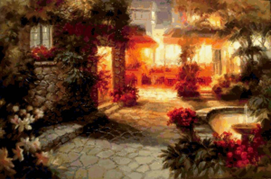 город - вечер, фонарь, картина, улица - предпросмотр