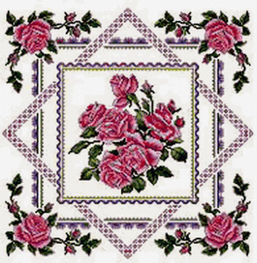 Подушка "Розы" - цветы, подушка, розы, орнамент - предпросмотр