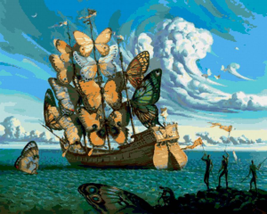 парусник - парусник, бабочки, море, фэнтези - предпросмотр