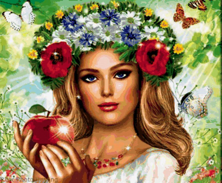 Мисс Элегантность - взгляд, маки, яблоко, неизвестная, женщина, ромашки, незнакомая - предпросмотр