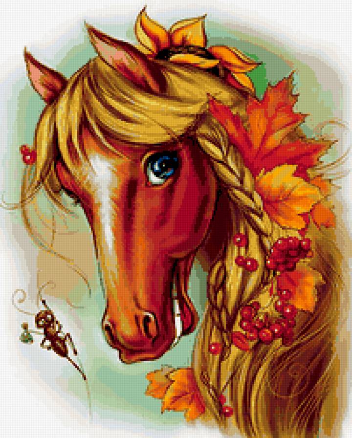 МИСС ЭЛЕГАНТНОСТЬ - кони, лошади, самка, красавица, листья, животные - предпросмотр