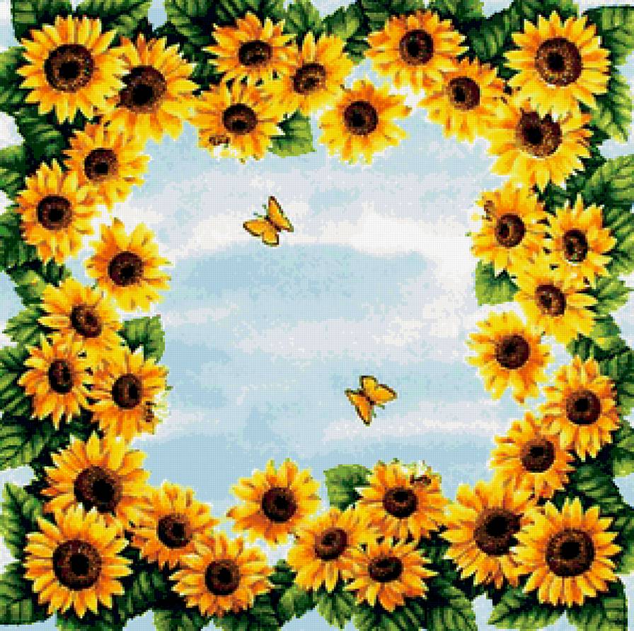 Подушка "Подсолнухи" - подушка, бабочка, подсолнух - предпросмотр