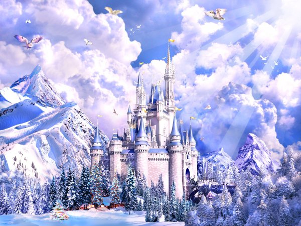 сказочный замок - картина замок пейзаж природа зима - оригинал