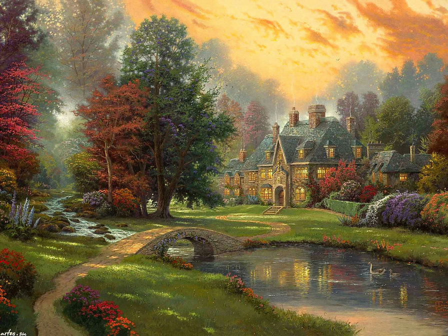 поместье - картина природа пейзаж дом - оригинал