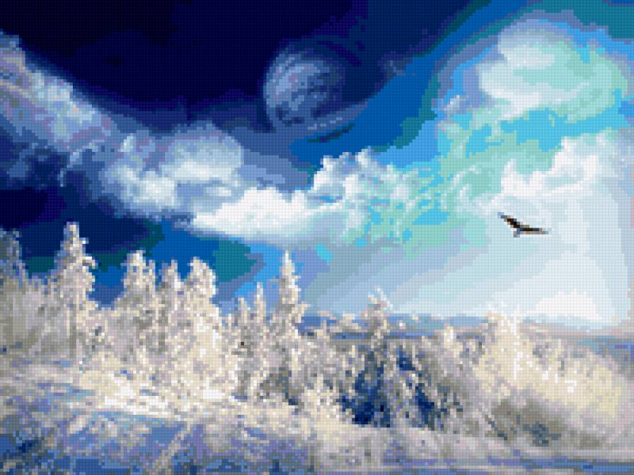 зимний пейзаж - картина природа пейзаж зима лес - предпросмотр