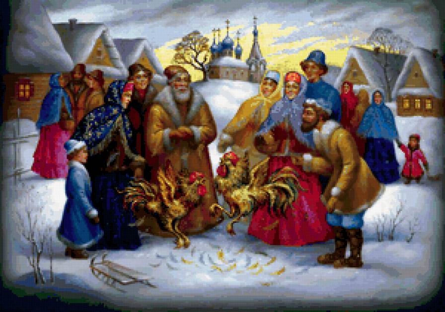 Бой петухов - люди, зима - предпросмотр
