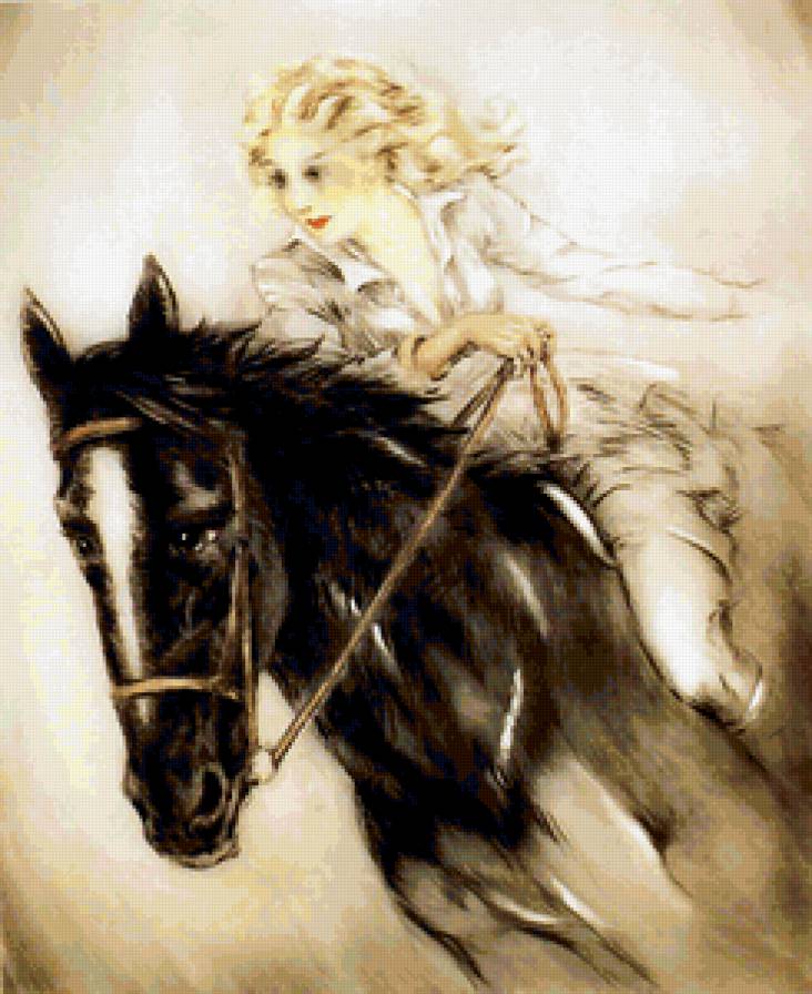 Всадница - девушка, лошадь - предпросмотр