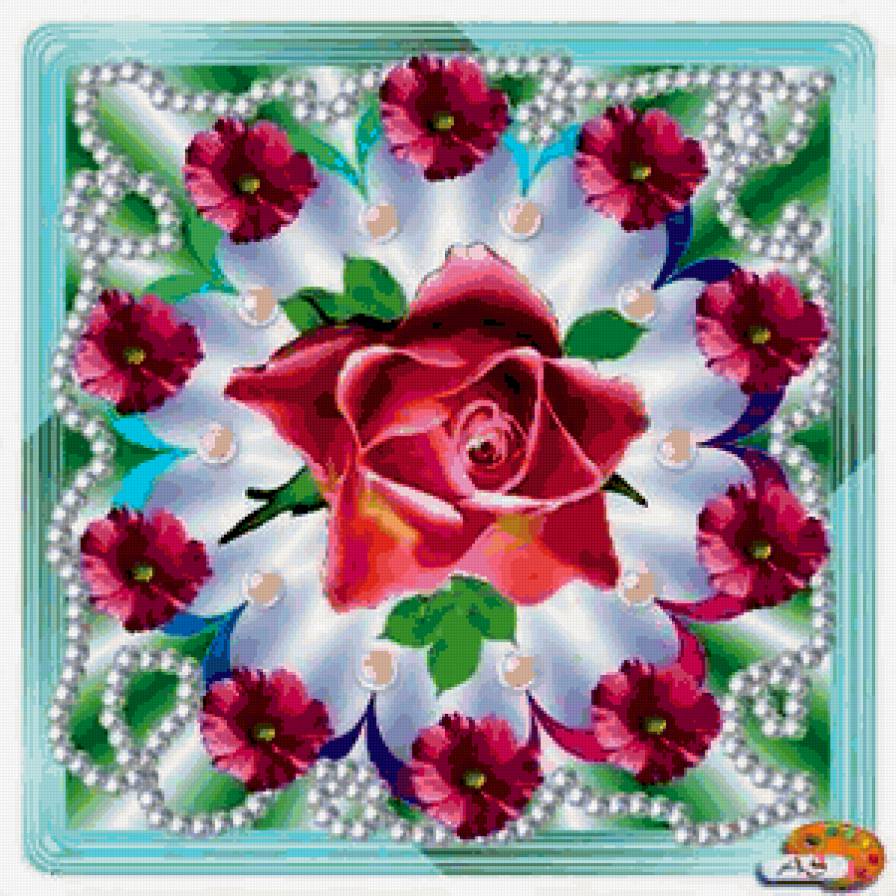 Подушка "Розы в жемчугах" - роза, жемчуг, букет - предпросмотр