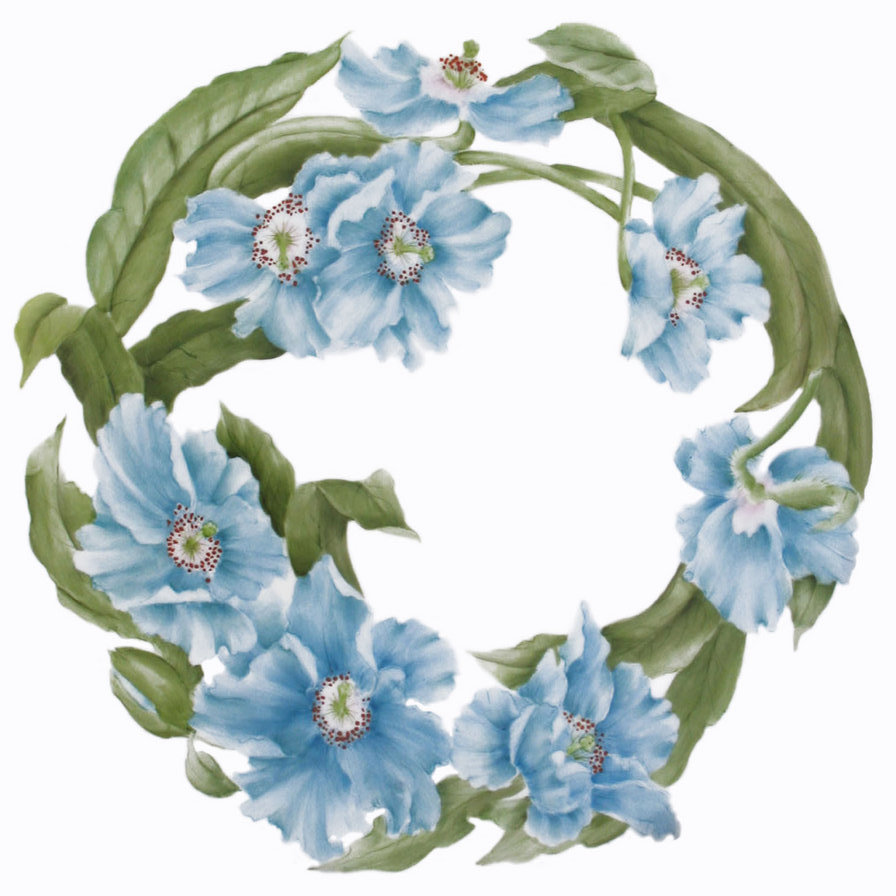 Подушка "Синие маки" - цветы, мак, венок - оригинал