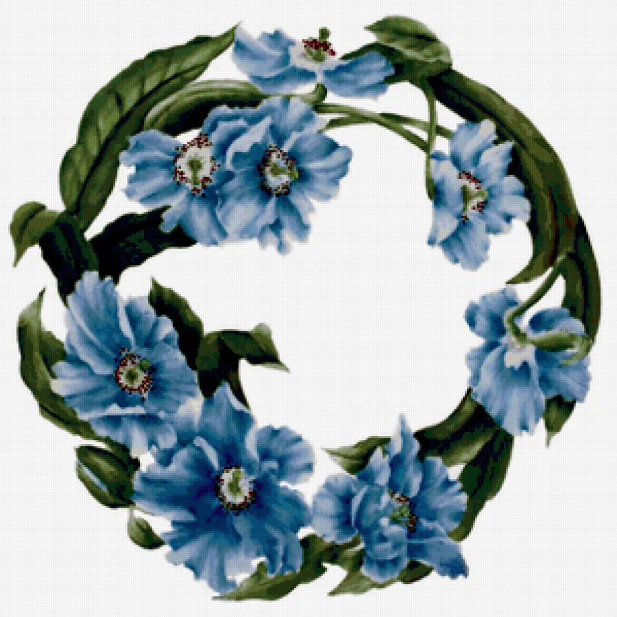 Подушка "Синие маки" - цветы, венок, мак - предпросмотр