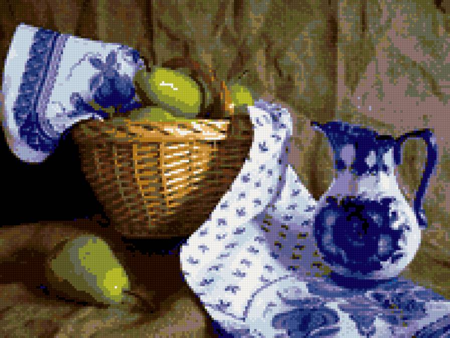гжель - натюрморт с грушами - предпросмотр