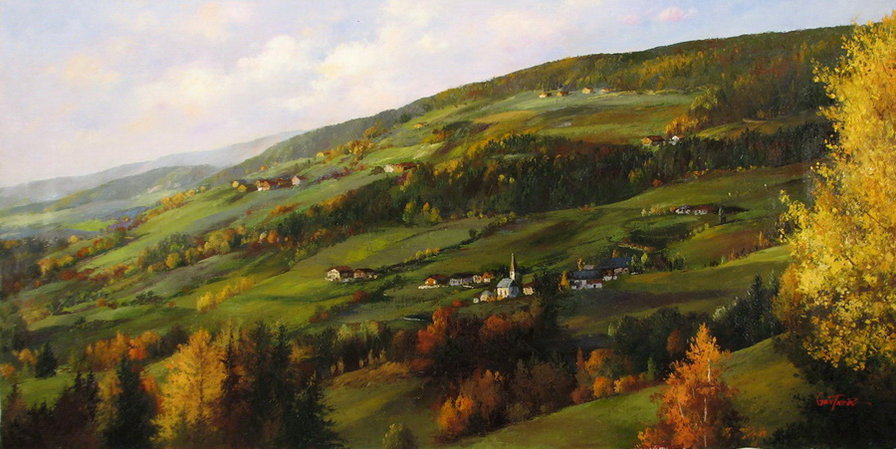 деревушка в горах - природа, пейзаж, деревня - оригинал