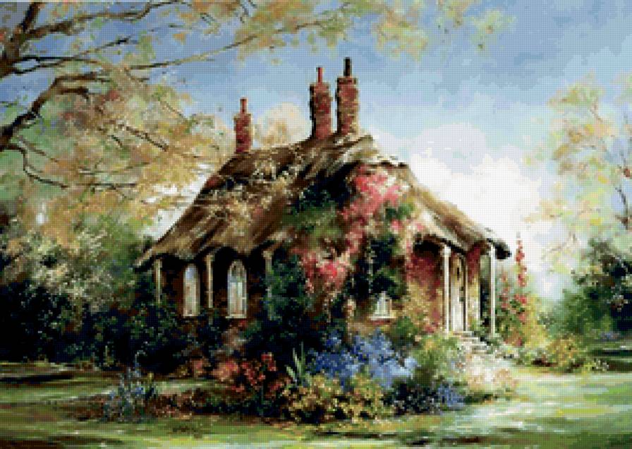 Серия "Пейзажи" - цветы, домик, пейзаж - предпросмотр