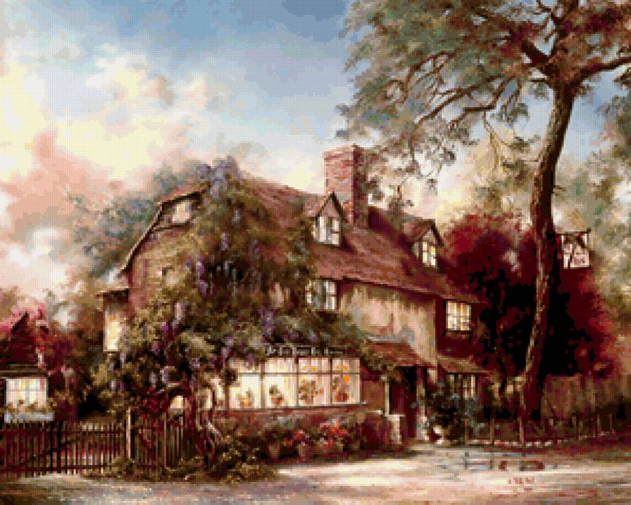 Серия "Пейзажи" - дорога, домик, пейзаж, цветы, лето - предпросмотр