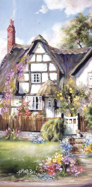 Серия "Пейзажи" - цветы, дорога, домик, пейзаж, лето - оригинал