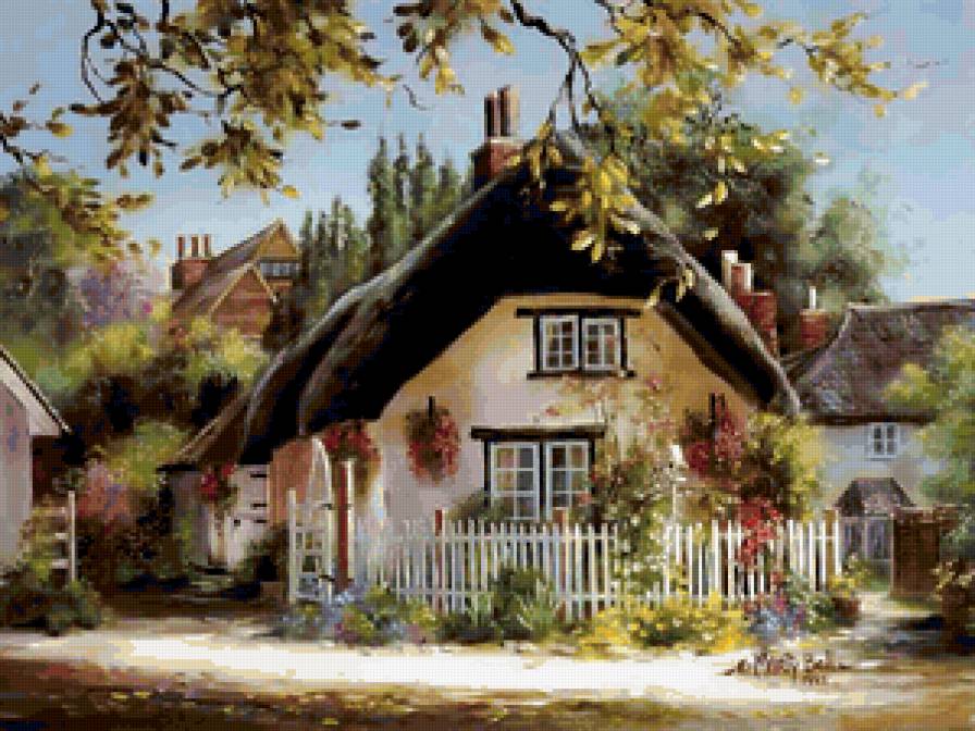 Серия "Пейзажи" - пейзаж, дорога, цветы, лето, домик - предпросмотр