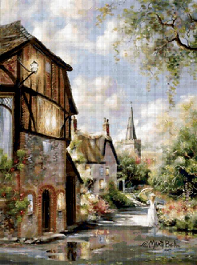 Серия "Пейзажи" - пейзаж, домик, лето, люди, дорога, цветы - предпросмотр