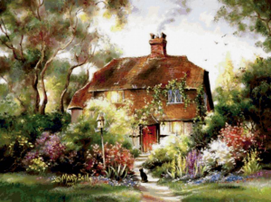 Серия "Пейзажи" - пейзаж, дорога, лето, домик, цветы - предпросмотр