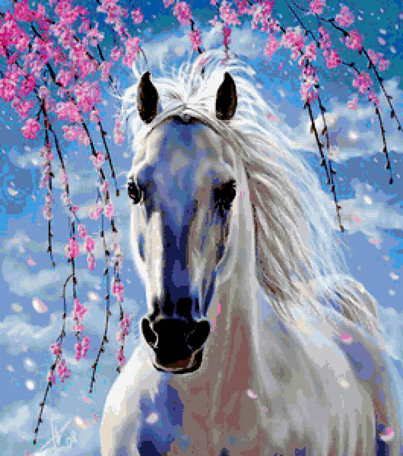 №257753 - картина, лошадь, цветы - предпросмотр