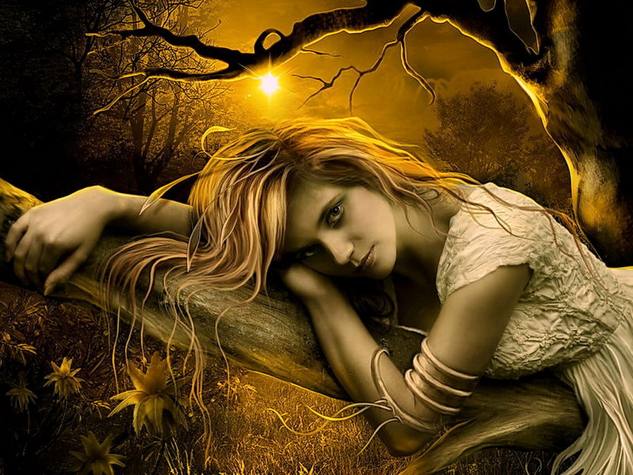 Золотые отблески - осень, девушка - оригинал