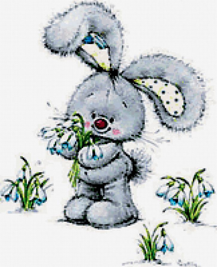 Зайка с подснежниками - зайка, подснежники - предпросмотр