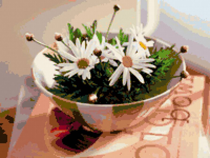 ромашки - цветы ромашки чашка натюрморт картина - предпросмотр