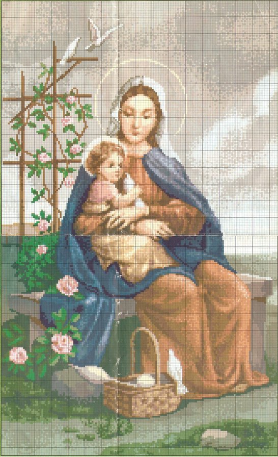 Пречистая Богородица с маленьким Исусиком - схема вышивки - оригинал