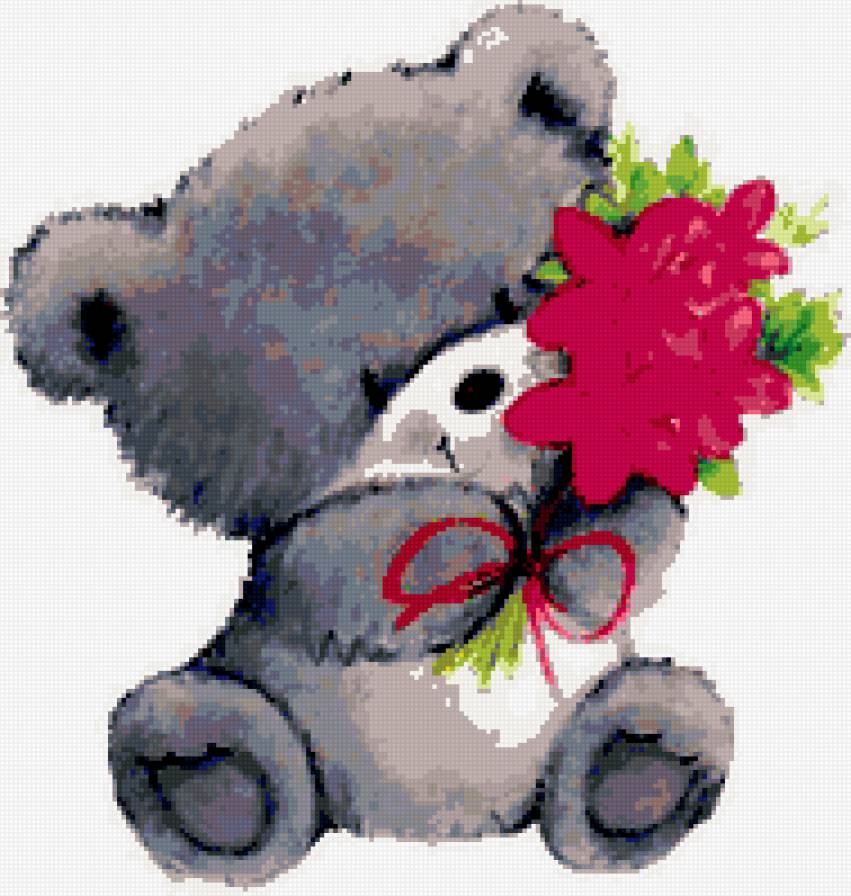 мишки - с букетом - предпросмотр