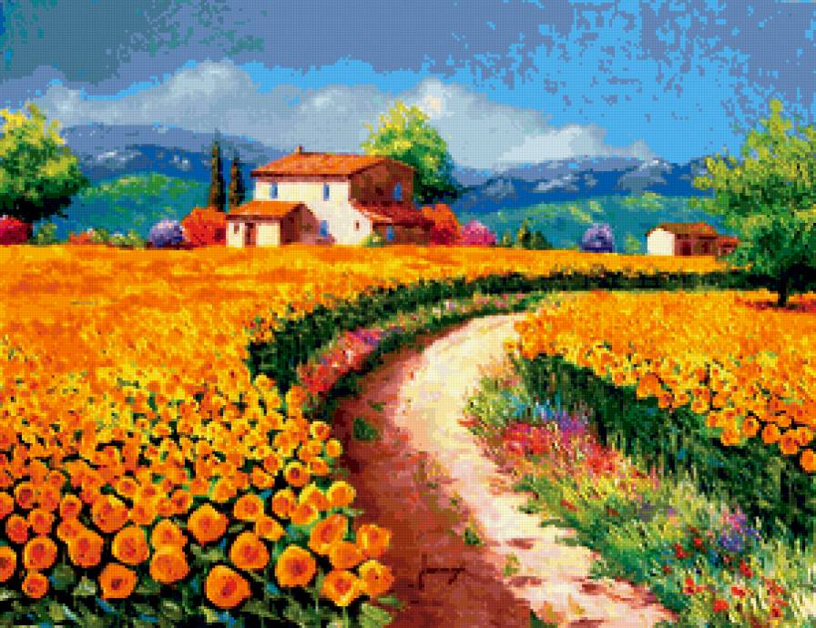 пейзаж - пейзаж, импрессионизм, природа, подсолнухи - предпросмотр