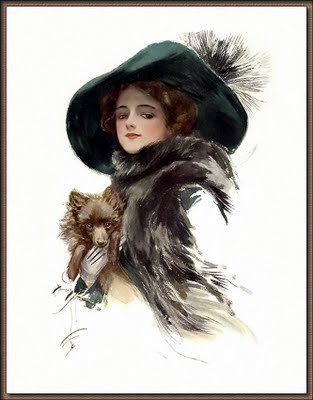 ДАМА С СОБАЧКОЙ - собака, мисс элегантность, дама в шляпе, животн, бархатный вечер - оригинал