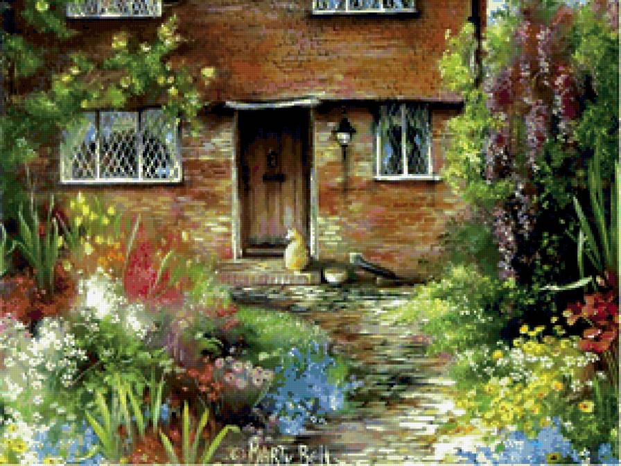 Серия "Пейзажи" - цветы, лето, пейзаж, домик, дорога - предпросмотр