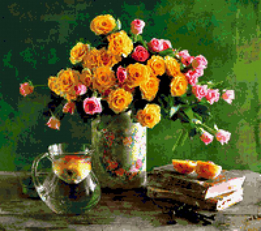 букет роз - цветы картина букет натюрморт ваза роза - предпросмотр