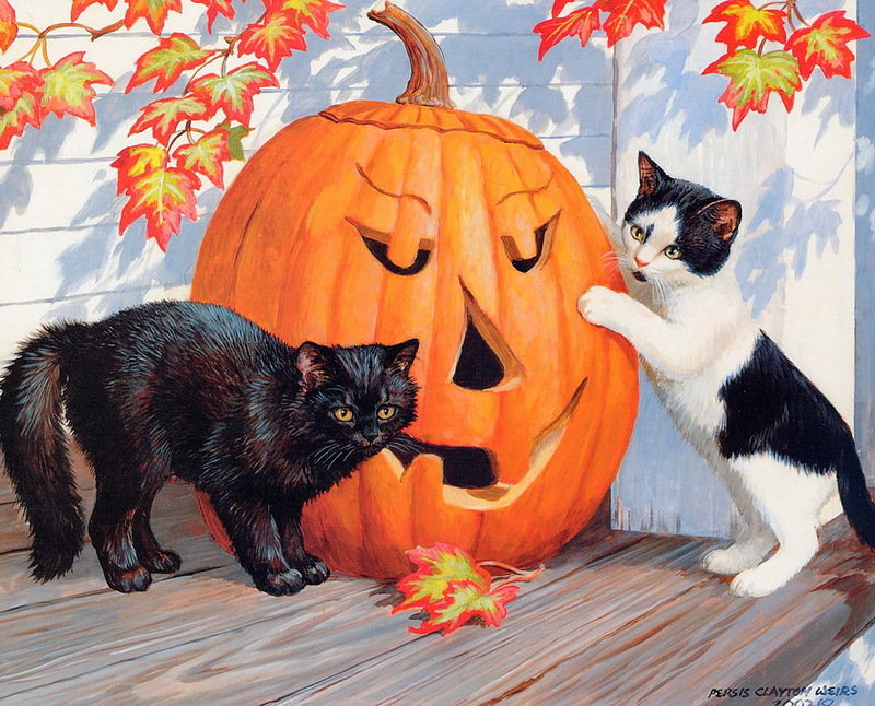 №259316 - кошки, тыквы, картина - оригинал